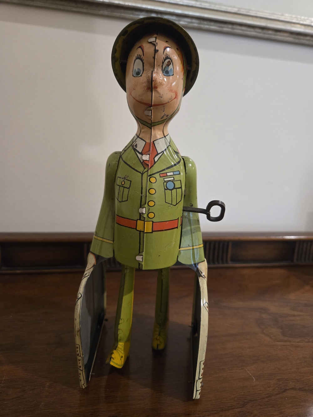 Antique Green Tin Wind-Up Soldier Action Figure